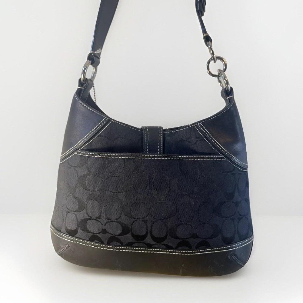 Coach Hampton Purse Black Shoulder Bag Signature Jacquard Clip Bag - Picture 4 of 6